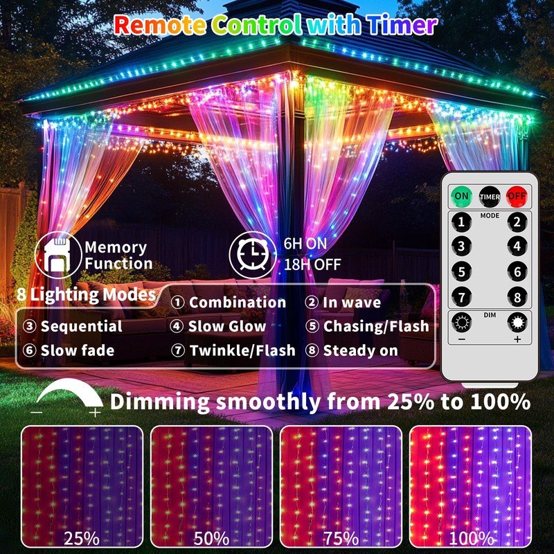 Curtain Lights Battery Operated 10x10Ft 300LED Waterproof Waterfall Light with
