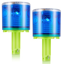 Kittmip 2 Pcs Solar Strobe Warning Traffic Light 360 Degree Single Column IP65 Waterproof Emergency Strobe Flashing Barricade Safety Road Construction Traffic Light(Blue,Stand)