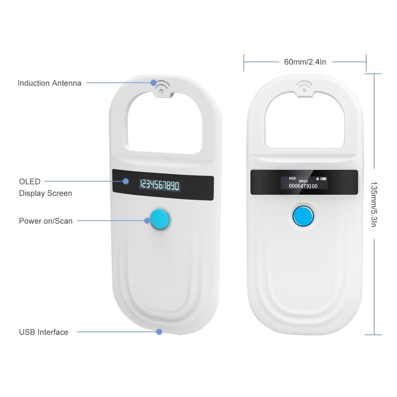 AHANIN Microchip Scanner, Rechargeable Portable Dog Microchip Scanner, 134.2KHz FDX-B