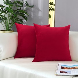 mixeoo Comfy Bright Red Throw Pillow Covers Santa Decorative Square Solid Thick Velvet Super Soft Cushion Cases Home Decor for Sofa Couch Living Room Chair, Set of 2, 16 x 16 Inch