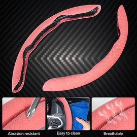 PAUUOOA Alcantara Steering Wheel Cover, Non- Slip Segmented Car Steering Wheel Cover, Steering Wheel Cover Men & Women, Universal 99% Car Wheel Cover Protector (Pink-Perforated Style)