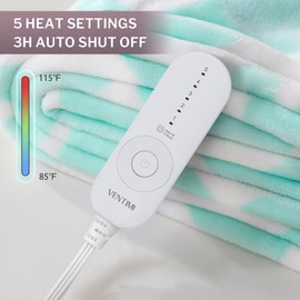 VENTIMI Electric Blanket Heated Throw, 50" x 60" Heated Blanket with 5 Heat Levels & 3 Hours Auto Off, Fast Heating Blankets with ETL & FCC Certification, Green