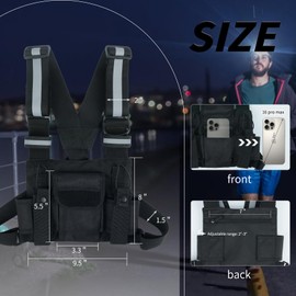 KUNN Radio Harness with Reflective Straps, Micro Chest Rig Tactical Vest Radio Holster Grey