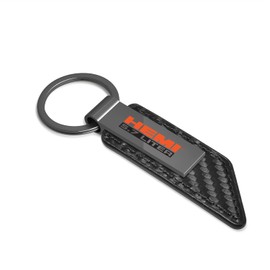 iPick Image Compatible with HEMI 5.7 Liter Gunmetal Black Gray Metal Plate Carbon Fiber Texture Leather Key Chain