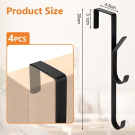 flintronic 4Pcs Over Door Hooks, 3 Hooks Over Door Hanger, Vertical Over The Door Coat Hanger, Heavy Duty Stainless Steel Door Hanger for Bedroom Towel, Clothes, Hats, Bags (Black)
