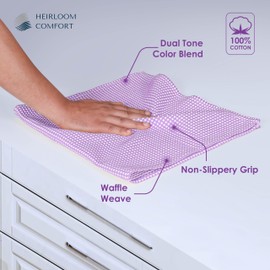 HEIRLOOM COMFORT 12 Pack Dual Tone Waffle Weave Dish Cloth, 12x12 Inches, 100% Cotton, Reversible, Super Absorbent, Quick Dry, Durable Dishcloth Set, Soft Hand Towels for Cleaning, Lavender