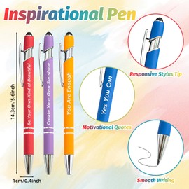 40 Pieces Inspirational Pens Kit - 20 Black Ink Pens Bulk, Bags Included - Motivational Pens Ballpoint with Stylus Tips - Christmas Pens Gifts Office School Supplies for Teachers Office Prizes