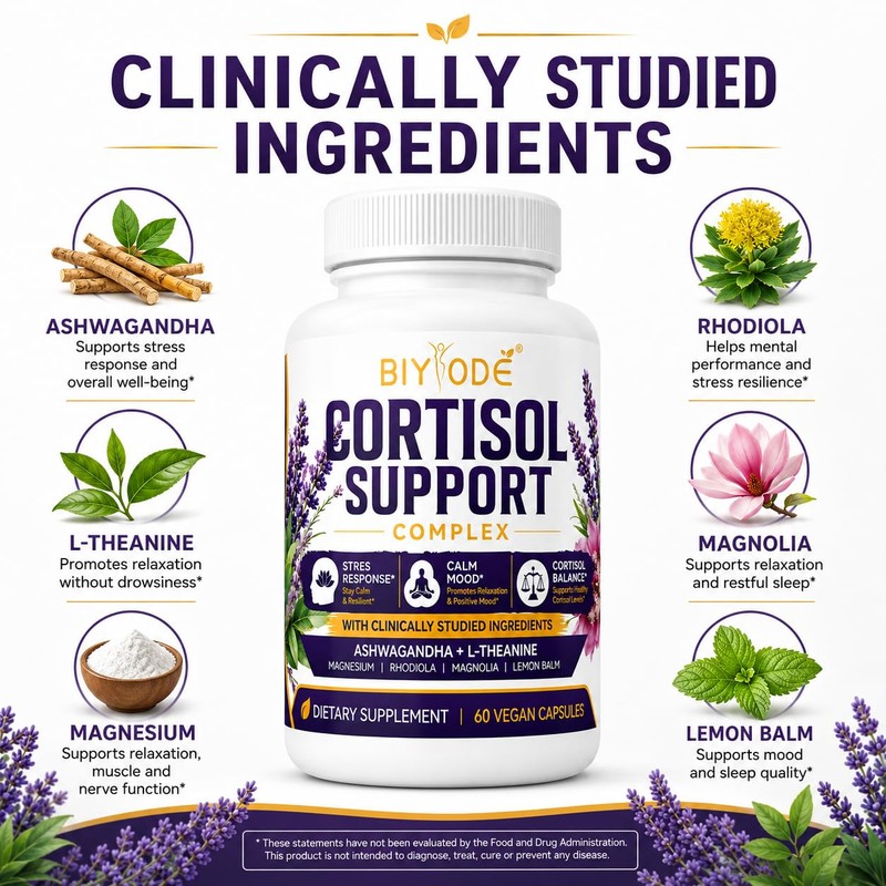 BIYODE Cortisol Support Complex Ashwagandha L Theanine Magnesium Rhodiola Lemon
