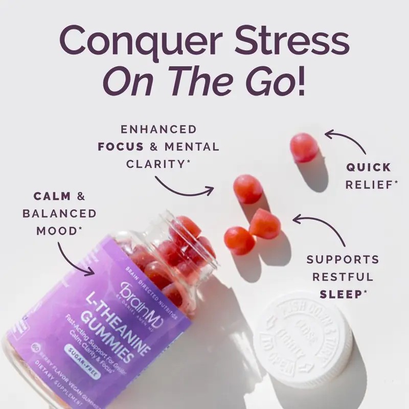 L-Theanine Gummies 60 Count Vegan Chewables for Calm Relaxation Stress