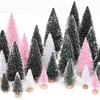 Waipfaru Pink Christmas Decorations, Mini Bottle Brush Christmas Trees, 21 Pcs Miniature Small Pine Trees for Xmas Tabletop Crafts Indoor Table Home Decor (Pink & White)