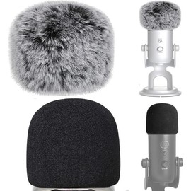 2 count Microphone  Microphone Windscreen with Furry Windscreen Muff - Mic Wind Cover Pop Filter for Blue Yeti, Blue Yeti Pro USB Microphone (2 Pack) (Fuzzy-Black White+ Black ) - Color: Fuzzy-Black White+ Black Foam