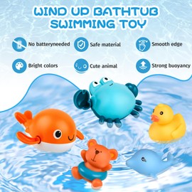 Bath Toys, twoonto Wind Up Bathroom Toy Bath Squirt Toys Magnetic Fishing Games Bath Toy With Fishing Net Fishing Rod Floating Pool Bathtub Toys, Montessori Toys for Toddlers Boys Girls