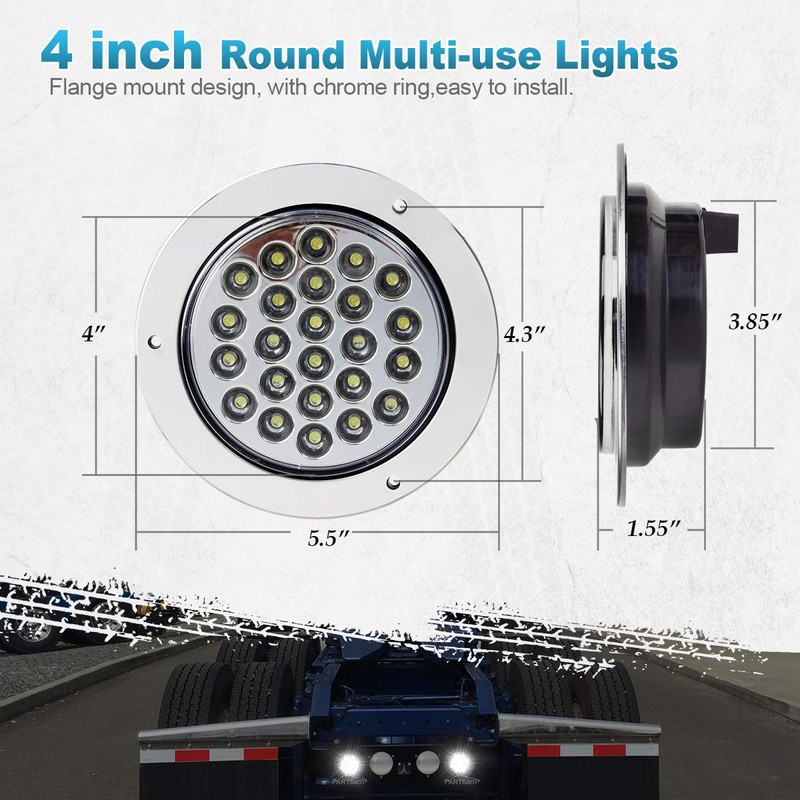 Partsam 2pcs 4" Round White 24 LED Truck Trailer Light