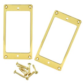 Hitefu 2 Pcs Metal Humbucker Cover, Flat Electric Guitar Pickup Frame Replacement, Bridge Neck Pickups Cover with Screws (Gold)