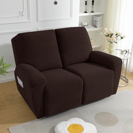 JIVINER 6-Piece Loveseat Recliner Slipcover Stretch Jacquard Recliner Sofa Cover 2 Seater Washable Reclining Couch Cover with Pocket Fitted Furniture Protector Cover (Dark Coffee)