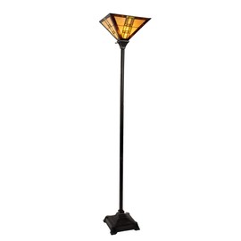 Lavish Home Tiffany Style Floor Lamp – Mission Design Art Glass Torchiere Lighting LED Bulb Included- Vintage Look Handcrafted Accent Decor