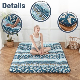 Zelladorra Japanese Floor Mattress, Futon Mattress with Portable Storage Bag, Roll Up Mattress Thick Tatami Mattress Suitable for Camping, Guest Room (Blue Striped Jacquard, Twin)