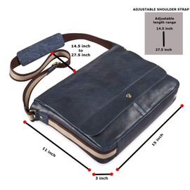 Real Leather Laptop Bag Men Women Distressed Vintage Messenger Satchel Shoulder Bag (Ocean Blue)