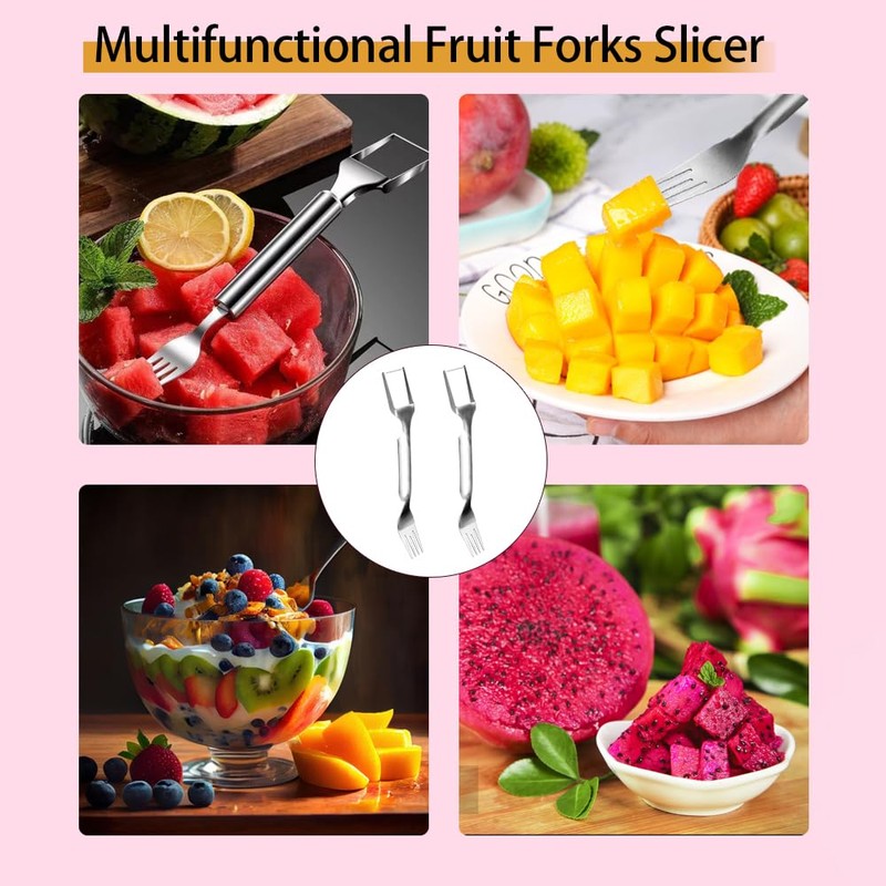Watermelon Fork Slicer Cutter, Stainless Steel 2-in-1, Portable Watermelon Fork