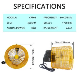 FICBXRA Greenhouse Circulation Fan Air Circulation Fan 1/80 HP 115V Ceiling Wall Mount Fan High Speed Circulation Fan for Greenhouse, Warehouse, Patio, Garage 450CFM, ETL Listed