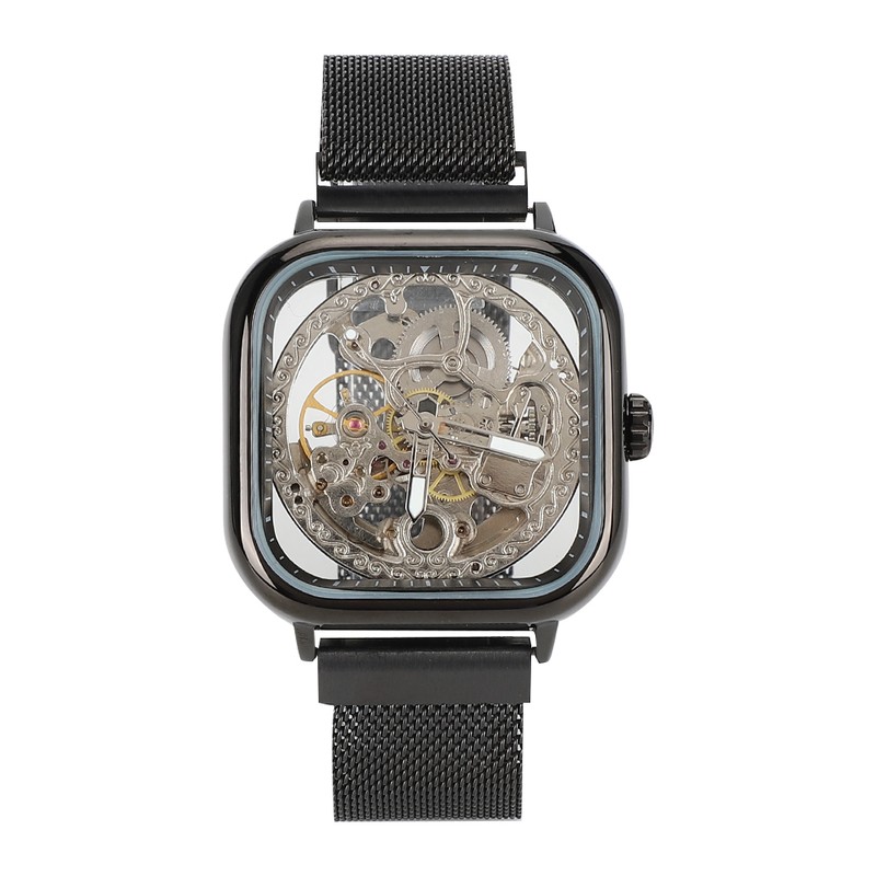 FORSINING Stainless Steel Strap Waterproof Hollow Automatic Mechanical Men WatchBlack