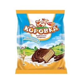 Korovka Milky Wafer Cookies with Chocolate Glaze in Individual Wraps 8.8oz/250g Gourmet Imported Russian Candy Sweets Bars, Tender Milky Cream Filling