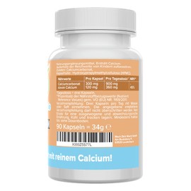 Calcium Capsules - 120 mg - High Dose - Quality from Germany - Calcium Carbonate without Additives - Vegan - Laboratory Tested - Suitable for Children - 120 mg Elementary Calcium / Calcium -