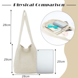 SUKUTU Women's Hand Crocheted Tote Shoulder Bags Large Shopping Bag Handbag Plush Knitted Bag Purses Travel Handbag, beige