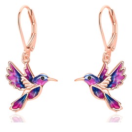 Dreamboat Hummingbird Dangle Drop Leverback Earrings for Women 925 Sterling Silver Rose Gold Plated Bird Jewelry Gifts for Hummingbirds Lovers, 1.1 Inches, Sterling Silver, No Gemstone