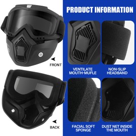 HuoBi Motorcycle Helmet Riding Goggles with Removable Face Mask Removable Anti-Fog Warm Mouth Filter Adjustable Non-Slip Vintage Bullet Motocross Goggles