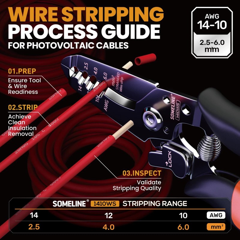 SOMELINE® Solar Connector Crimping Tool Kit, 14-10 AWG Crimper for