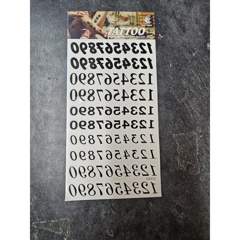 Fat-catz-copy-catz 1x Sheet Unisex Black Numbers Numerical 1-0 Temporary Tattoos