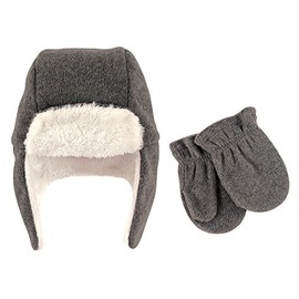 Hudson Baby baby girls Fleece Trapper and Mitten Set Cold Weather Hat, Heather Charcoal Baby, 0-6 Months US