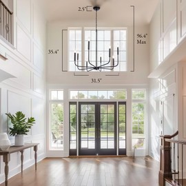 LALUZ 8-Light Black Chandelier, 31.5'' Large Farmhouse Dining Room Light Fixture Over Table, Modern Chandeliers Hanging Lights Fixtures for Living Room Foyer Staircase High Ceilings