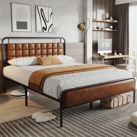 BedsPick Queen Size Bed Frame, Platform Bed Frame with Upholstered Headboard, 12 Quiet Slats, Urban Style Design, No Box Spring Needed