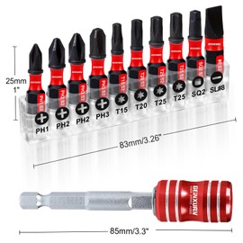 Geinxurn 1Pc 2-IN-1 Screwdriver Bit&Socket Extension Holders and 10Pc S2 Screwdriver Bits, Magnetic Quick Release Bit Holder Set Hex Shank Quick-Change Drill Bit Socket Guide