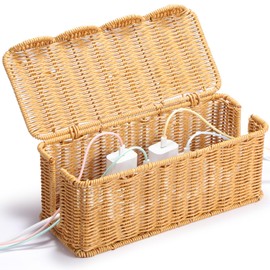 YECAYE Handwoven Rattan Style Cable Management WavyWeave Box, Decorative Storage Cord Organizer Box for Power Strips & Cords, Cord Hider for Home, Kids & Pet Safety, DIY-Friendly Cord Management