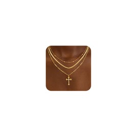 DIFOMI Gold Layered Cross Necklaces for Women, Dainty 14K Gold Plated Cross Necklace Trendy Cuban Cross Pendant with CZ Long Snake Chain Water Wave Beaded Necklace Everyday Jewelry Gift for Women