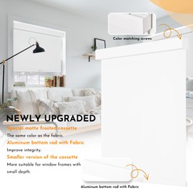 Persilux Blackout Roller Blinds for Indoor Windows, Cordless Roller Shades with Valance, Thermal Insulated Fabric Window Shades & Blinds, UV Protection Shades for Home and Bedroom (White,34"W x 64"H)