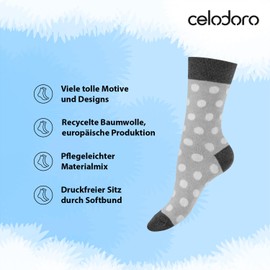Celodoro Women's Cute Eco-Friendly Socks, Motif Socks made from Regenerative Cotton, Pack of 10 Pairs, Classic Grey, 35-38