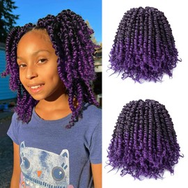 Short Passion Twist Hair Pretwisted Passion Twist Crochet Hair Deep Wave Braiding Braids Crochet Hair Passion Twist Synthetic Crochet Twist Hair Extension (8 Inches, 1B Purple#)