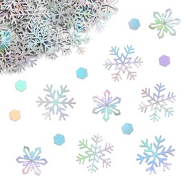 240pcs Large Iridescent Snowflake Confetti for Tables Laser Silver Snowflake Table Scatter for Winter Wonderland Decorations Crafts Snow Theme Birthday Party Baby Shower Christmas