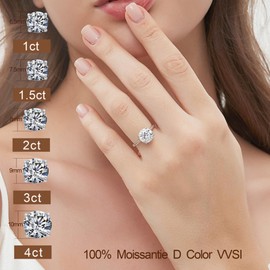 Elio Passero 2CT Moissanite Engagement Rings for Women,Women's Solitaire Engagement Moissanite Promise Rings 925 Sterling Silver with 18K White Gold Plated,VVS1 Moissanite Ring Size 6.5
