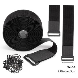 5cm x 6m Cable Straps, Velcro Straps Heavy Duty with 30 Buckles, Black Reusable Cable Ties, Unrestricted Cut Length, Adjustable Hook and Loop Nylon Straps for Securing Wires, Cables, Tubing