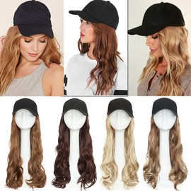 Light Brown Baseball Hat With Synthetic Hair Extension 16 Inch Long Wavy Hair Extensions With Baseball Cap All Cotton Made Black Hat For Women
