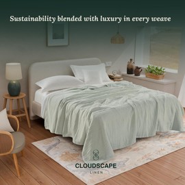Cloud Scape Linen Cotton Blanket Twin Size for Bed Soft Large 8 Layer Muslin Bed Blankets Lightweight Breathable Blanket All Season Gauze Blanket - Sea Foam