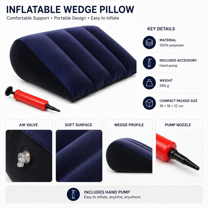 Inflatable Wedge Pillow for Travel and Camping – Lightweight Lumbar,