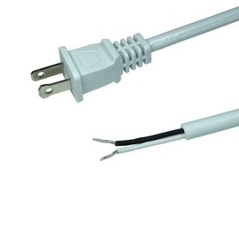 2-Prong Power Cord with Open Wiring,6 ft Replacement Power Cord with Open End,SJTW 2/C 18AWG 2 Conductor Pigtail Open Cable(White)