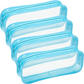 Tatuo 4 Pieces Clear PVC Zipper Pen Pencil Case, Big Capacity Pencil Bag Makeup Pouch (Sky Blue)