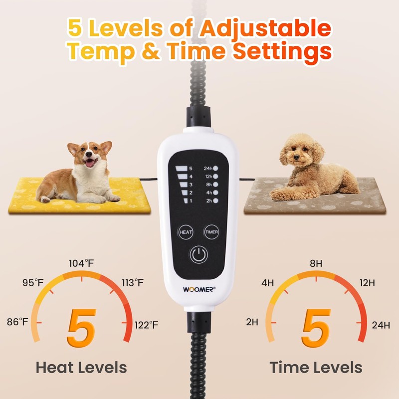 WOOMER Pet Heating Pad for Dogs and Cats, Includes Two